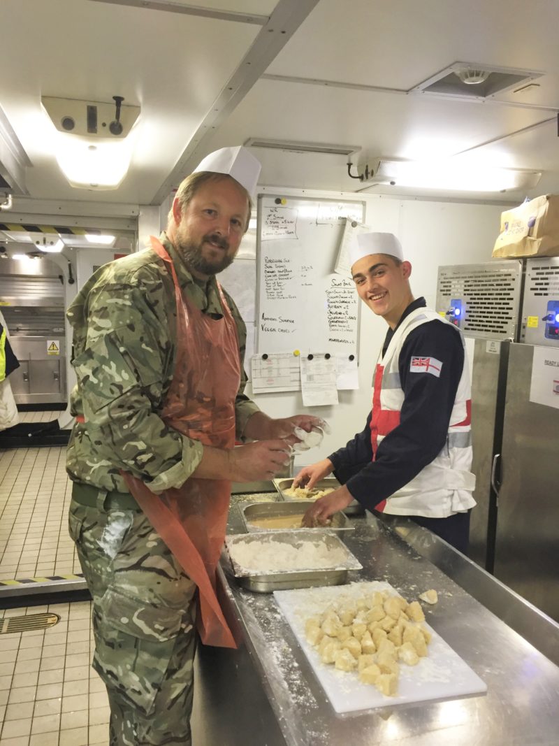 Toby helping out in the galley on HMS Sutherland as part of the Parliamentary Armed Forces Scheme