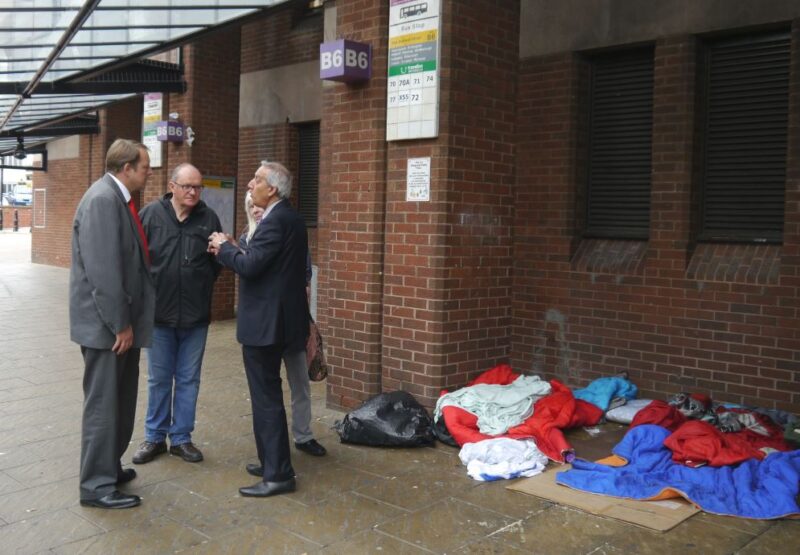 Toby on a recent visit to New Beetwell Street Bus Station to discuss problems homelessness and rough sleeping in Chesterfield