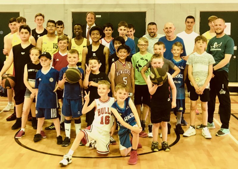 Toby with members and volunteers at the Chesterfield Flight Basketball Club