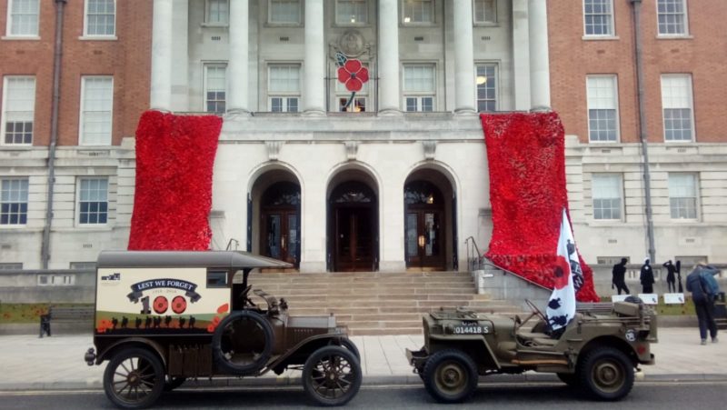 The handmade poppies cascade at Chesterfield Town Hall