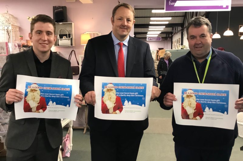 Toby with Matt Kelcher, Head of Public Affairs and Research at the Charity Retail Association and Kevin Brown, Shop Manager at the Ashgate Hospicecare store