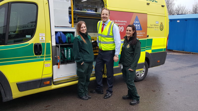 Toby with ambulance crew, Michelle Martin and Rebecca Stokes