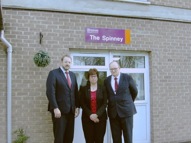 TOby Perkins with Cllr Tricia Gilby and Cllr Stuart Brittain at The SPinney Care home when campaigning against the proposed closure in 2020