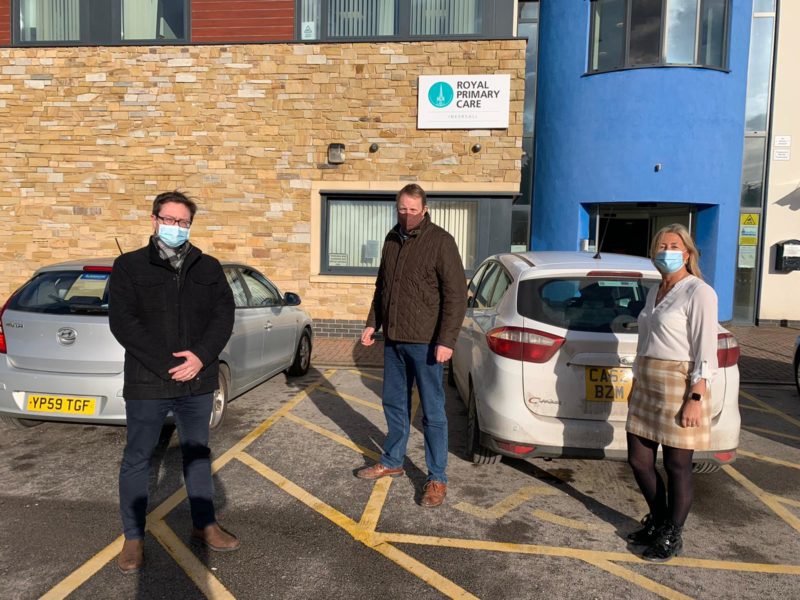 Toby Perkins MP with Royal Primary Care Managing Director, Jo Lacey, and Dr Peter Scriven