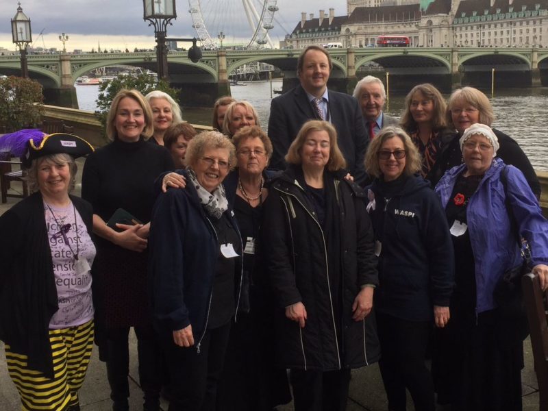 Toby with the Derbyshire WASPI women at the House of Commons in 2017