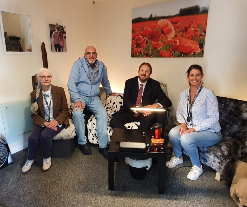 Toby with Derventio staff, Jackie Carpenter and Jenny Page, and their tenant, Jamieson Frost