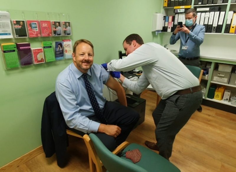 Toby getting his flu jab at Peak Pharmacy