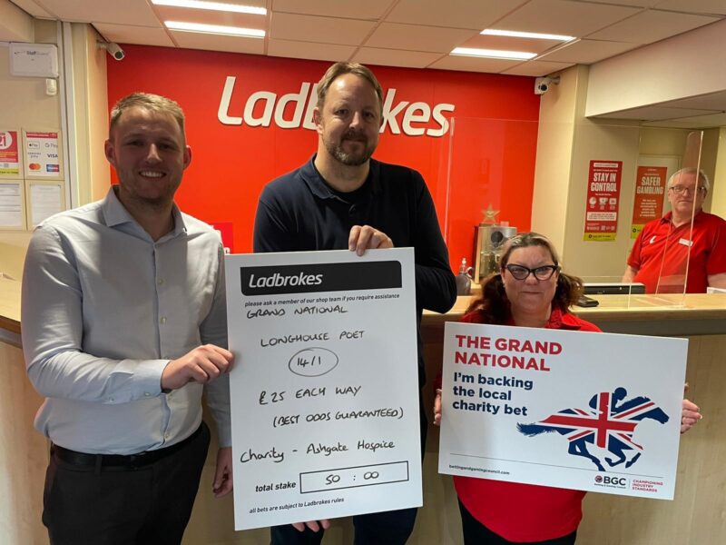 Toby placed his charity bet at the Ladbrokes shop in Hasland