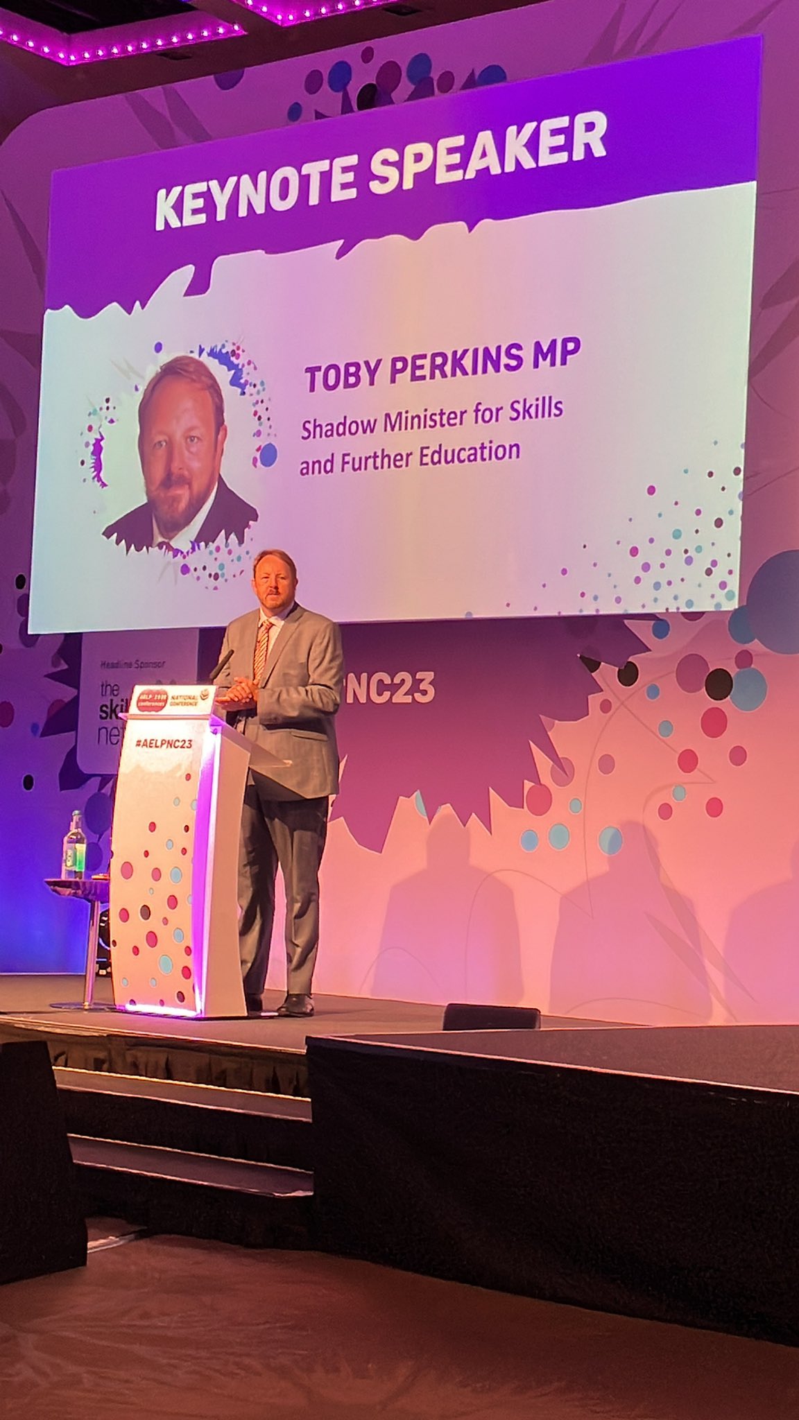 Toby speaking at the AELP conference (Picture courtesy of FE Week)