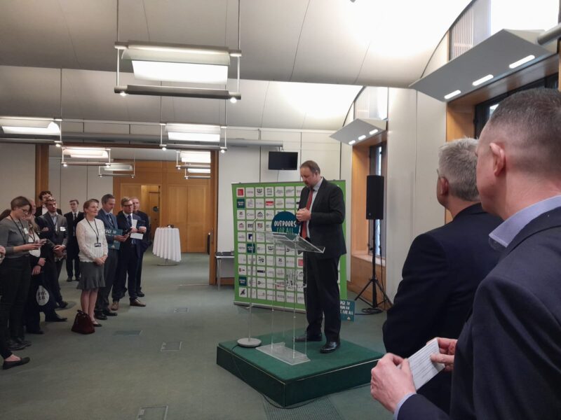 Toby speaking at the Outdoors for All parliamentary reception