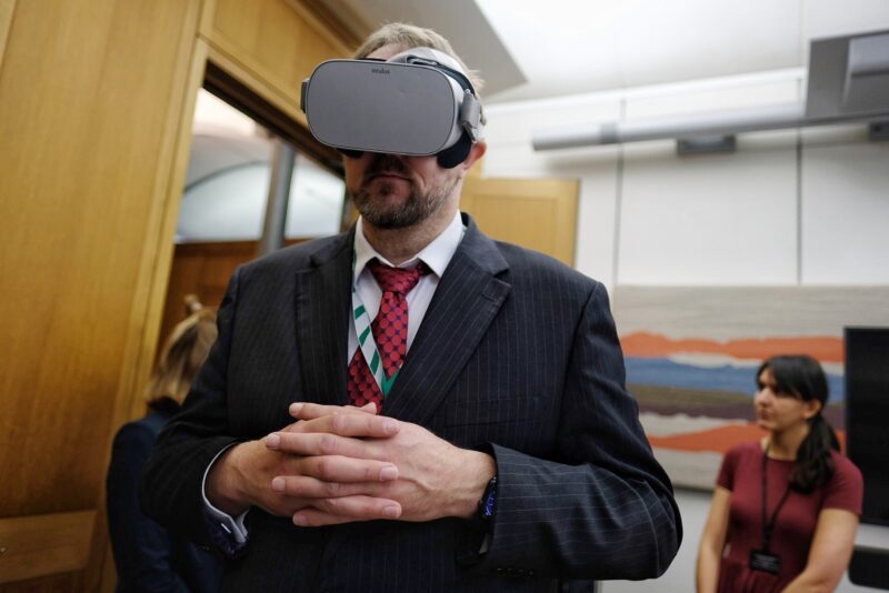 Toby using VR to see a 360° view of Arctic areas that need protection