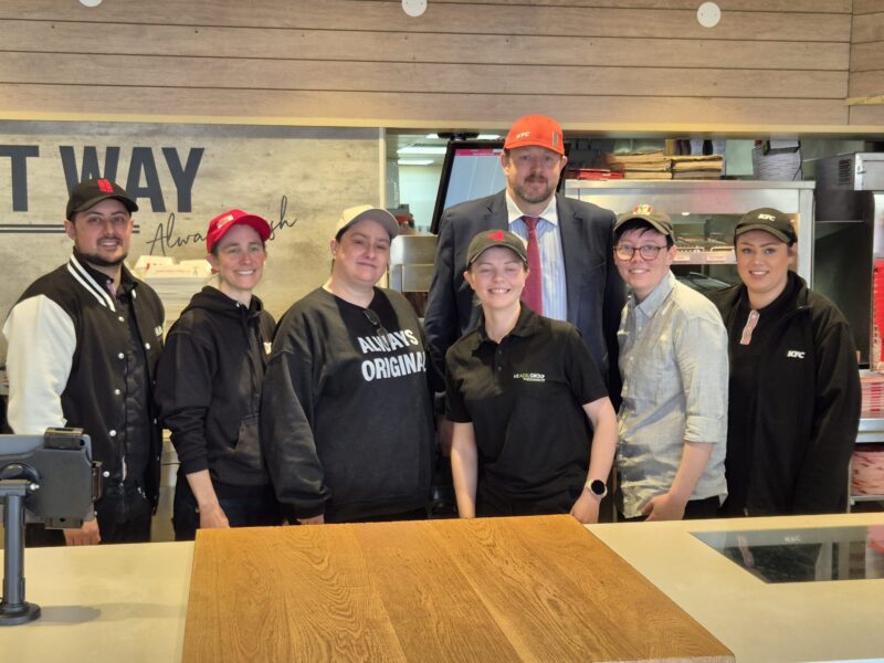 Toby with staff at the KFC restaurant on Lockoford Lane 