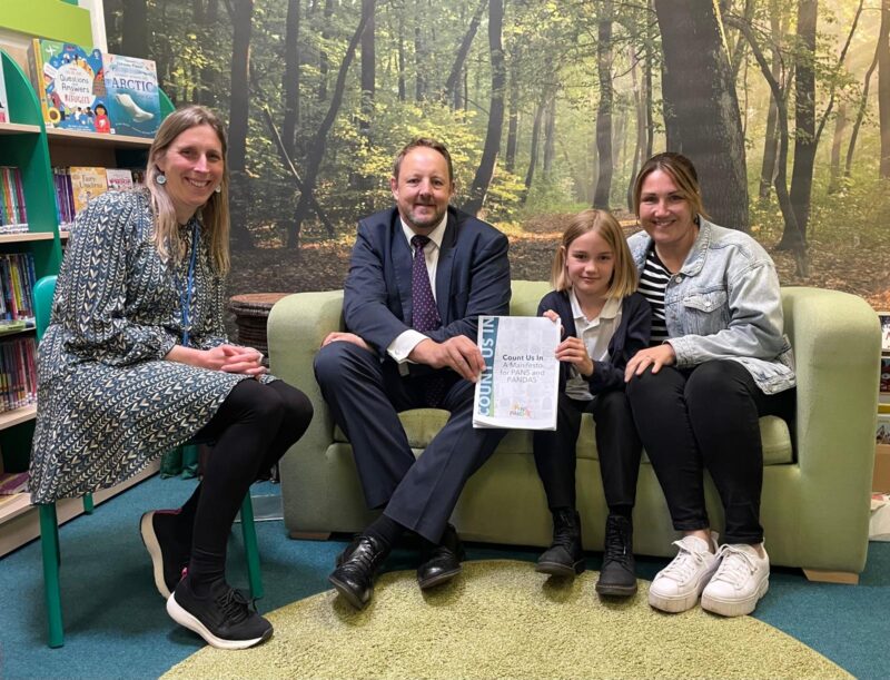 Toby with Ella (aged 9), mum Lesley and SENCO Amy at Hasland Junior School